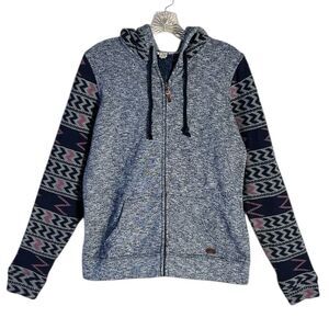 Roxy Navy Blue And Gray Full Zip Hoodie Sweater